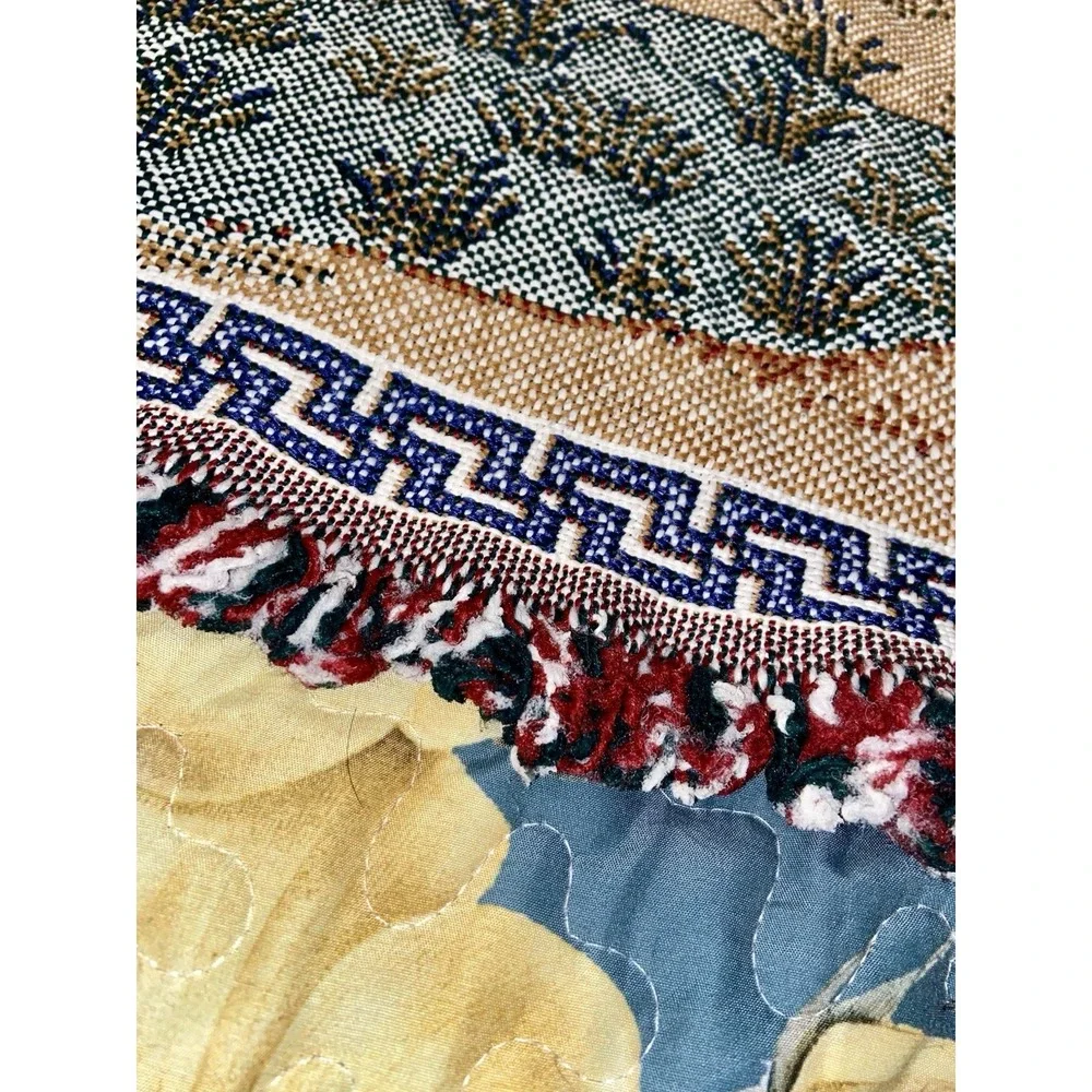 Vtg USA Woven Nativity Tapestry Throw Blanket Mary Joseph Jesus Christmas **